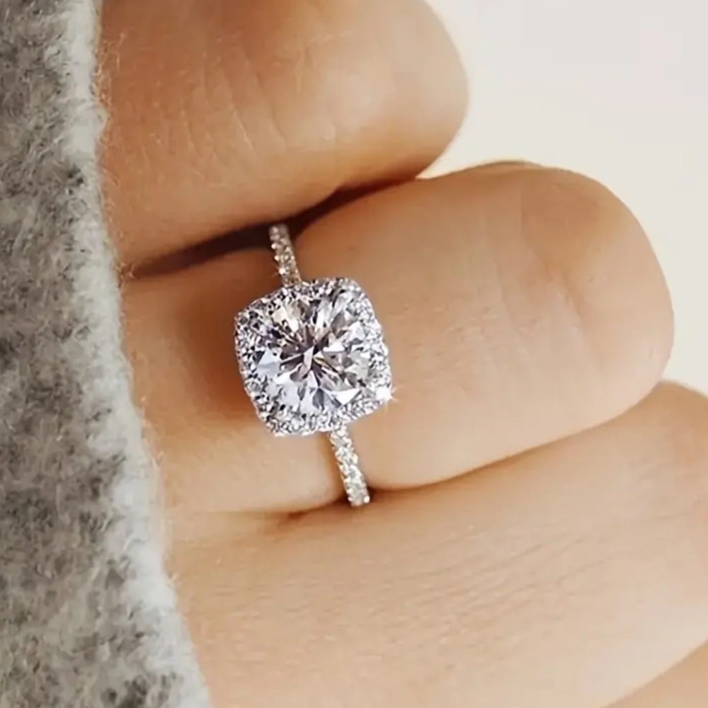 Cubic Zirconia Engagement Ring, Square Princess Engagement Ring - Picture 3 of 8